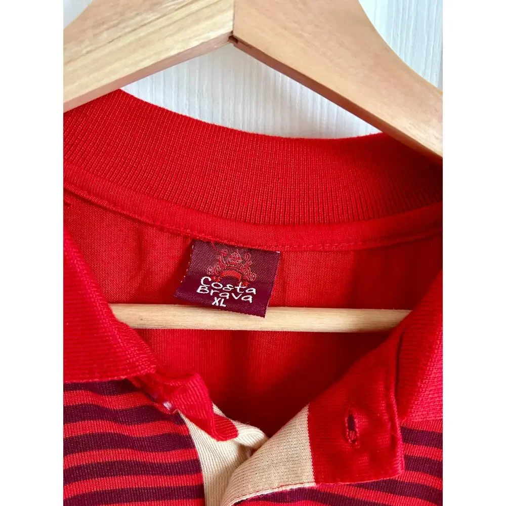 Vintage Men's Striped Polo Size XL | Red and Burgundy | Vintage Mens Clothing - Picture 3 of 4